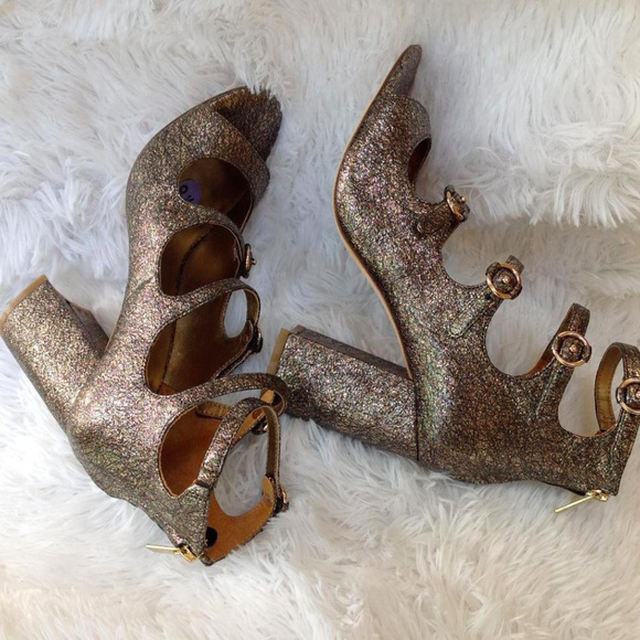 New Joie Laina Metallic Leather Heeled Sandals Retro Vintage Vibes - Picture 4 of 8